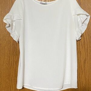 Elings White Flutter Sleeve Blouse